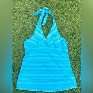 Blue striped knot tie summer shirt. Large, used good condition